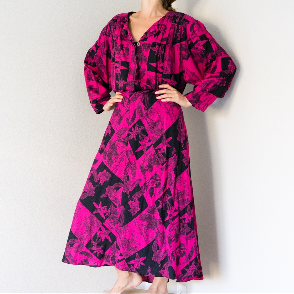 Vintage 80s Floral Long Full Dress Size 10